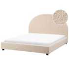 Beliani Bed Boucle Vaucluse 140 X 200 Cm Eu Double Beige