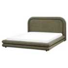 Beliani Bed Faux Linen Lavardens 160 X 200 Cm Eu King Size Dark Green