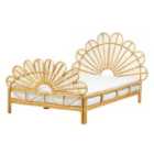Beliani Bed Rattan Florentine 140 X 200 Cm Eu Double Light Brown