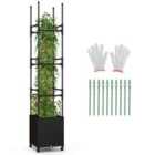 COSTWAY 219 cm Raised Garden Bed with Trellis and Wheels for Climbing Plants-Black