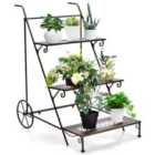 COSTWAY 3-Tier Ladder Shaped Metal Plant Stand with Wheels and Handle