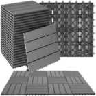 tectake Composite Decking Tegulas - click system, wood look, outdoor safe - Grey, Set of 22