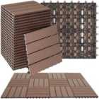 tectake Composite Decking Tegulas - click system, wood look, outdoor safe - Brown, Set of 22