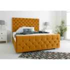 Eleganza Maya Mustard Plush Velvet Matching Buttons Double Bed Frame