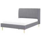 Beliani Bed Velvet Marville 140 X 200 Cm Eu Double Grey