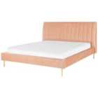Beliani Bed Velvet Marville 180 X 200 Cm Eu Super King Peach Pink