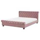 Beliani Bed Velvet Avallon 160 X 200 Cm Eu King Size Pink