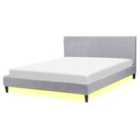 Beliani Bed With LED Fabric Fitou 160 X 200 Cm Eu King Size Light Grey