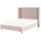 Beliani Bed Velvet Lubbon 180 X 200 Cm Eu Super King Pastel Pink