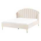 Beliani Bed Velvet Ambillou 160 X 200 Cm Eu King Size Light Beige