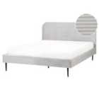 Beliani Bed Corduroy Flayat 160 X 200 Cm Eu King Size Light Grey