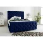 Eleganza Maya Blue Plush Velvet Matching Buttons Small Double Bed Frame