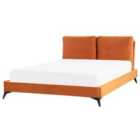 Beliani Bed Velvet Melle 160 X 200 Cm Eu King Size Orange