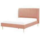 Beliani Bed Velvet Marville 140 X 200 Cm Eu Double Peach Pink