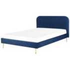 Beliani Bed Velvet Flayat 180 X 200 Cm Eu Super King Navy Blue