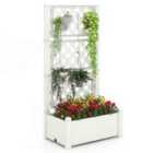COSTWAY Self-Watering Standing Planter Box Lattice Panels for Vine Climbing Fruits Vegetables-White