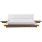 Beliani Bed With LED Zen 180 X 200 Cm Eu Super King Brown Ash Wood