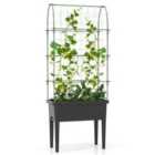 COSTWAY Self-watering Raised Garden Bed with Climbing Trellis-Black