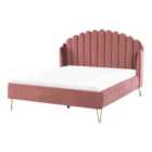 Beliani Bed Velvet Ambillou 140 X 200 Cm Eu Double Pink