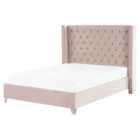 Beliani Bed Velvet Lubbon 160 X 200 Cm Eu King Size Pastel Pink
