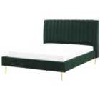 Beliani Bed Velvet Marville 140 X 200 Cm Eu Double Emerald Green