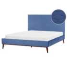Beliani Bed Velvet Bayonne 180 X 200 Cm Eu Super King Blue