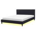 Beliani Bed With LED Fabric Fitou 160 X 200 Cm Eu King Size Black