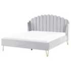 Beliani Bed Velvet Ambillou 180 X 200 Cm Eu Super King Light Grey