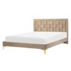 Beliani Bed Velvet Limoux 140 X 200 Cm Eu Double Taupe