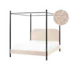 Beliani Four Poster Bed Boucle Dannemois 140 X 200 Cm Eu Double Beige