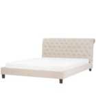 Beliani Bed Fabric Reims 180 X 200 Cm Eu Super King Beige