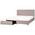 Beliani Bed With Storage Drawers Fabric La Rochelle 180 X 200 Cm Eu Super King Light Grey