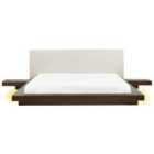 Beliani Bed With LED Faux Leather Zen 180 X 200 Cm Eu Super King Dark Ash Wood