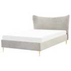 Beliani Bed Velvet Chaleix 140 X 200 Cm Eu Double Light Grey