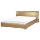 Beliani Bed Leather Paris 180 X 200 Cm Eu Super King Gold