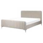 Beliani Bed Velvet Lunan 160 X 200 Cm Eu King Size Taupe