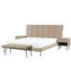 Beliani Bedroom Set Faux Leather Betin 180 X 200 Cm Eu Super King Sand Beige