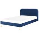 Beliani Bed Velvet Flayat 160 X 200 Cm Eu King Size Navy Blue