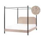 Beliani Four Poster Bed Boucle Dannemois 160 X 200 Cm Eu King Size Taupe