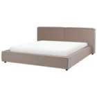 Beliani Bed Fabric Linards 180 X 200 Cm Eu Super King Light Brown