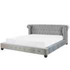 Beliani Bed Velvet Cavaillon 180 X 200 Cm Eu Super King Light Grey