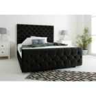 Eleganza Maya Black Plush Velvet Matching Buttons Small Double Bed Frame