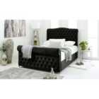 Eleganza Maynard Black Plush Velvet Matching Buttons Single Bed Frame