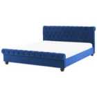 Beliani Bed Velvet Avallon 180 X 200 Cm Eu Super King Navy Blue