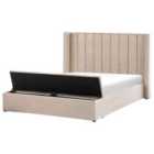 Beliani Bed With Storage Bench Velvet Noyers 160 X 200 Cm Eu King Size Beige