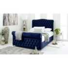 Eleganza Maynard Blue Plush Velvet Matching Buttons Single Bed Frame