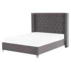 Beliani Bed Velvet Lubbon 160 X 200 Cm Eu King Size Grey