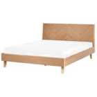 Beliani Bed Wood Veneer Wizernes 140 X 200 Cm Eu Double Light Brown