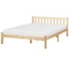 Beliani Bed Pine Wood Florac 140 X 200 Cm Eu Double Light Brown