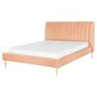 Beliani Bed Velvet Marville 160 X 200 Cm Eu King Size Peach Pink